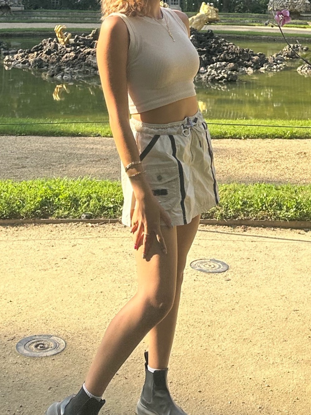 FP Movement by Free People Beige Skort with Black Stripes